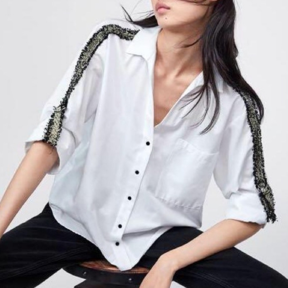 ZARA button-down shirt with tweed stripes S